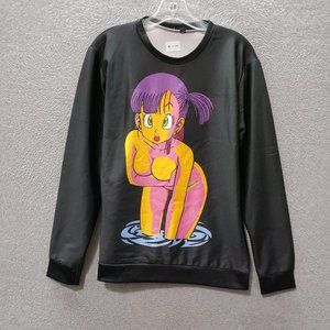 Anime Girl Men Sweatshirt Medium Black Graphic‎ Print Purple Hair Pullover
